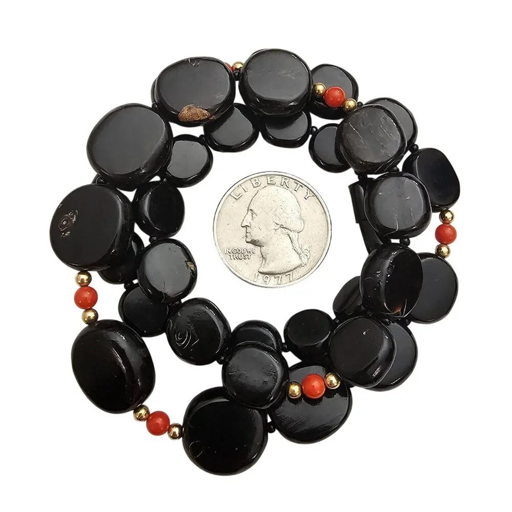 Black Coral Gold Filled Bead Necklace Graduated Strand Screw Barrel Clasp J460 - Picture 9 of 12